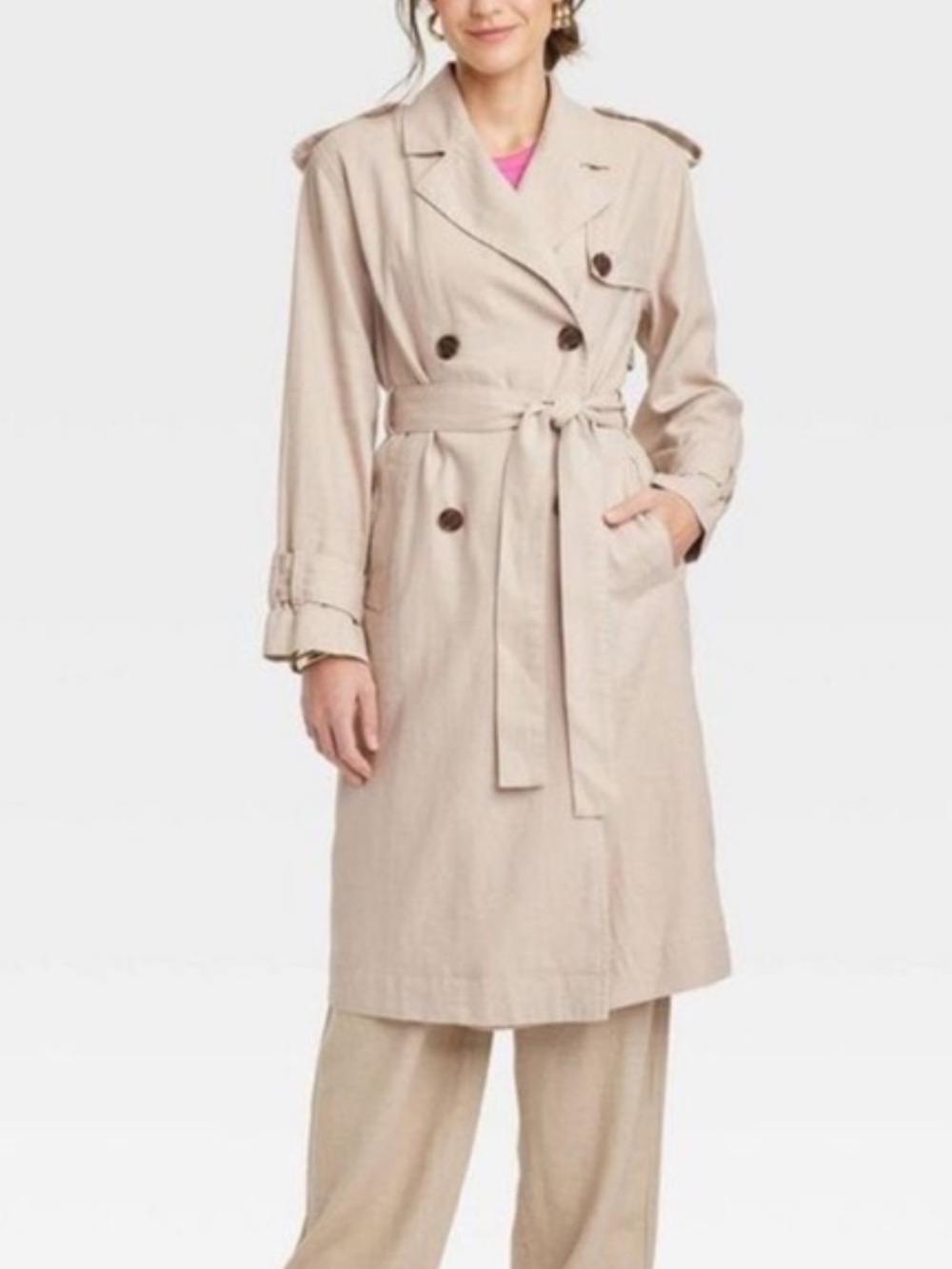 NWT A New Day Women's Button-Up Linen Trench Coat SIZE M